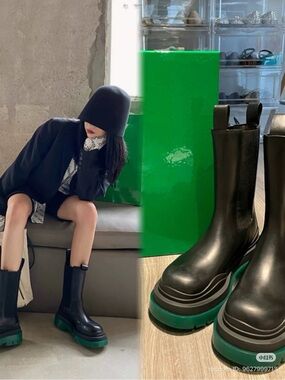 BV Platform Chelsea Boots in Black with Green Sole - Women's
